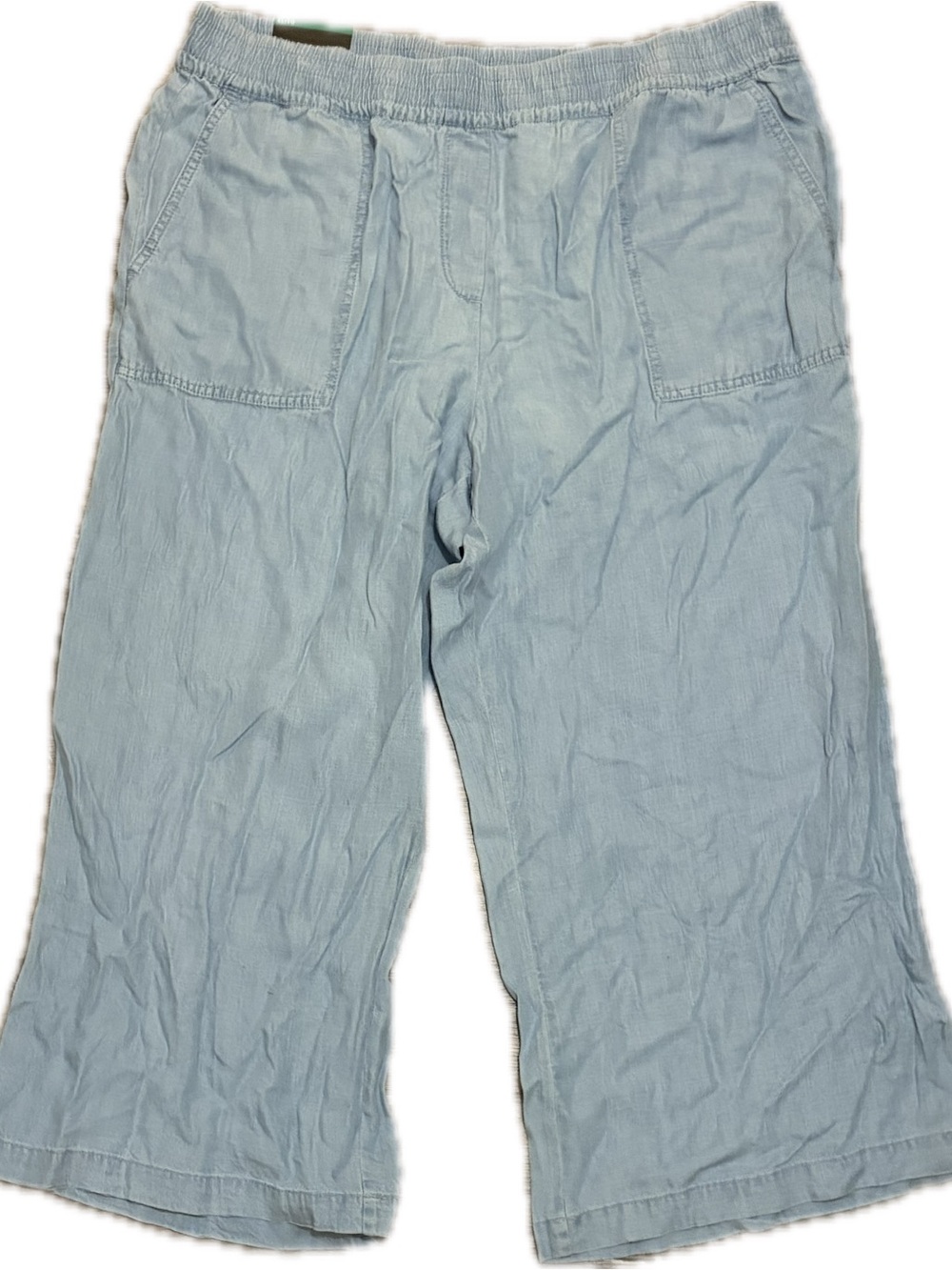 NWT Light Blue Wide Leg Linen-Blend Capri